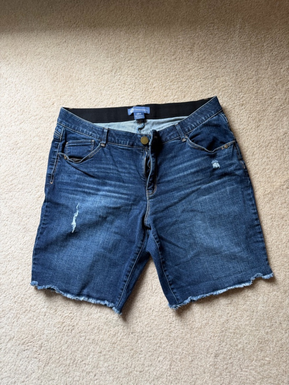 Democracy Indigo Denim Bermuda Shorts with Frayed Hem